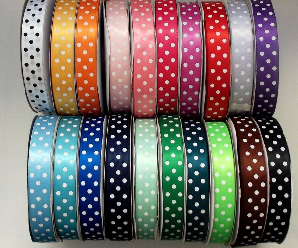 Wholesale - Polka Dot Satin Ribbon 25mm Wide 100 yd Roll (Approx 90m)
