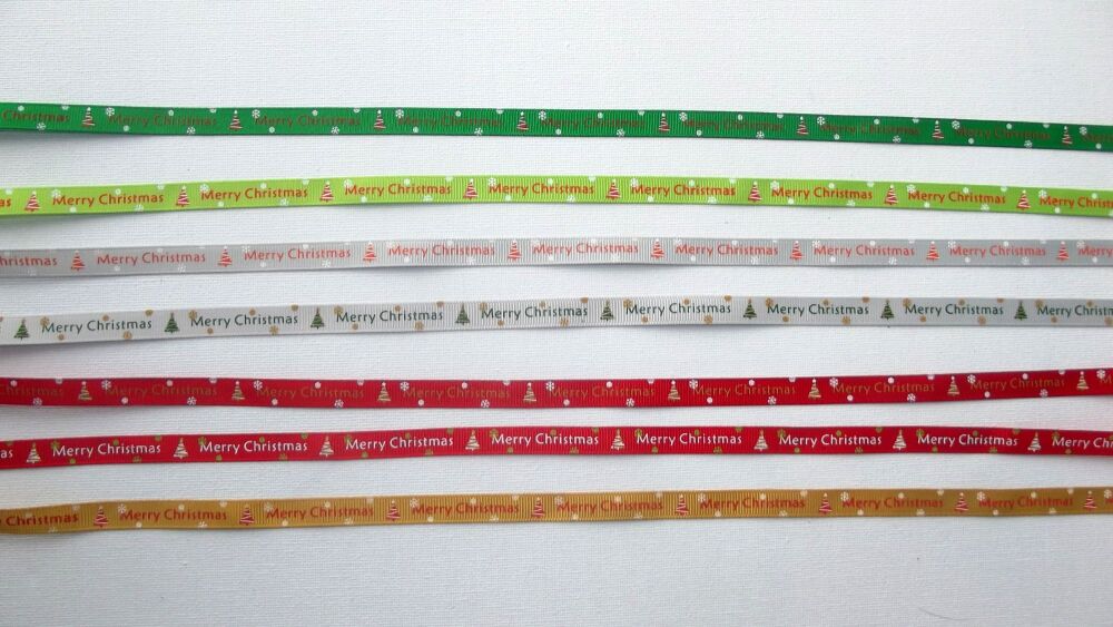 Wholesale - Christmas Grosgrain Ribbon 10mm Wide White Red Silver Green 100 yd Roll (Approx 90m)