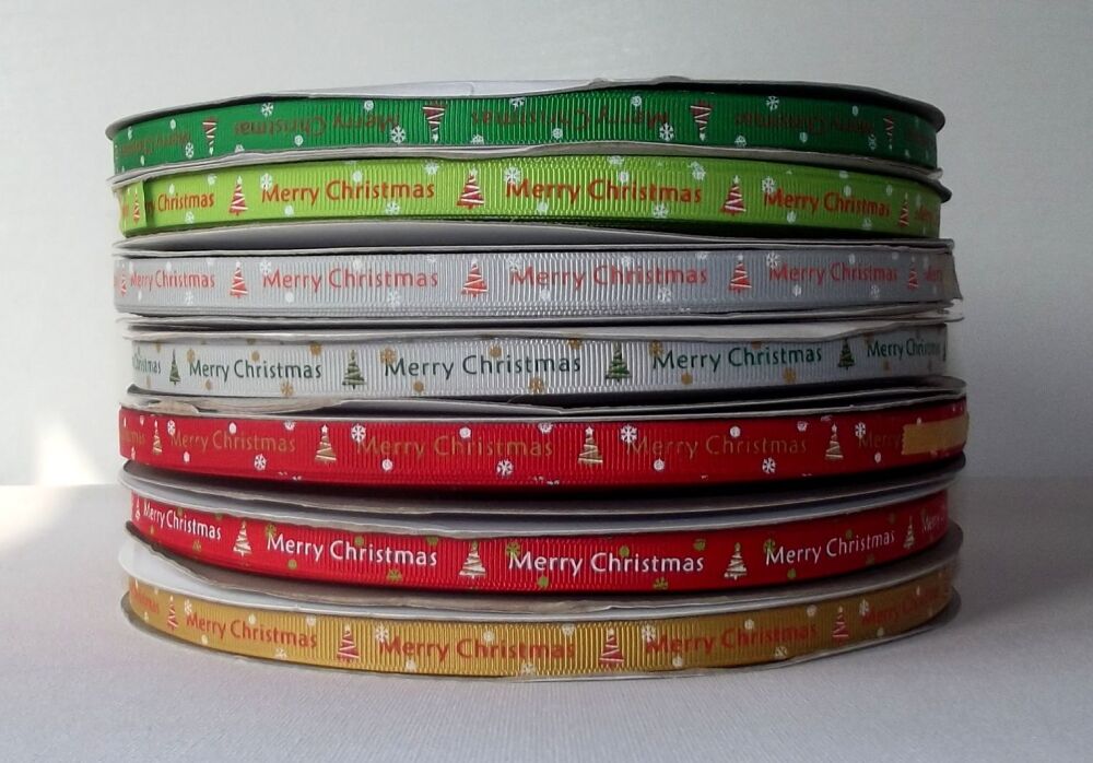 Wholesale - Christmas Grosgrain Ribbon 10mm Wide White Red Silver Green 100 yd Roll (Approx 90m)