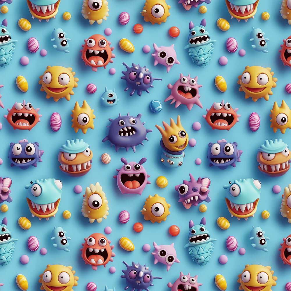 Little Monsters 3D Effect Fabric 140cm (54") Wide CC530-3D Crafty Fabrics FQ, 1/2m, 1m