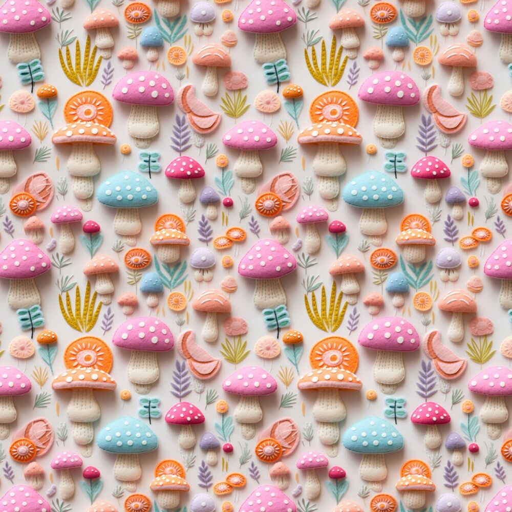 Toadstools 3D Effect Fabric 140cm (54") Wide CC549-3D Crafty Fabrics FQ, 1/2m, 1m