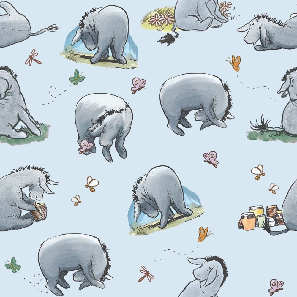 Winnie the Pooh Eeyore Fabric 112cm (44") wide approx. Sold as FQ, 1/2m 1m Blue