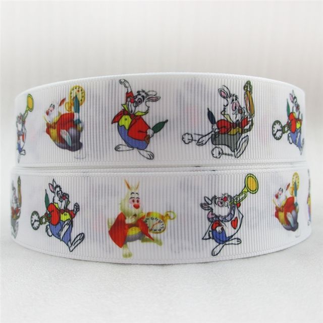 Alice in Wonderland White Rabbit Grosgrain Ribbon 25mm Wide Sold per metre