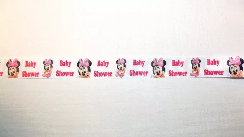 Minnie Mouse Baby Shower Grosgrain Ribbon 22mm Wide Pink Sold per metre