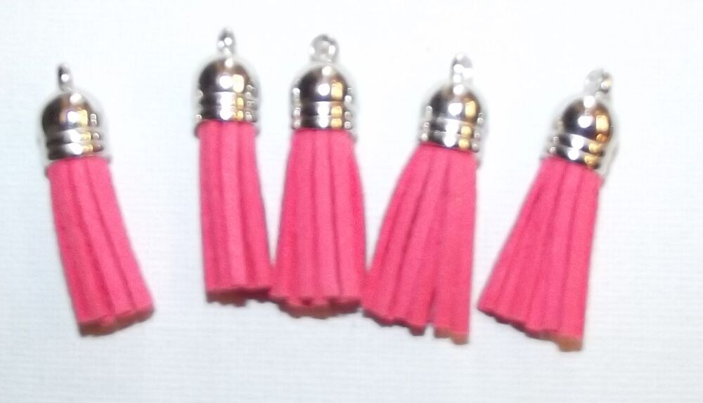 Tassels Faux Suede Leather Charms Keyrings Crafts Coral Pink #10 Silver Top Pks of 5