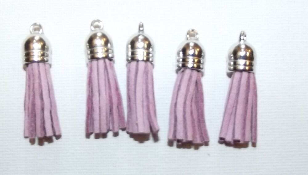 Tassels Faux Suede Leather Charms Keyrings Crafts Lilac #8 Silver Top Pks of 5