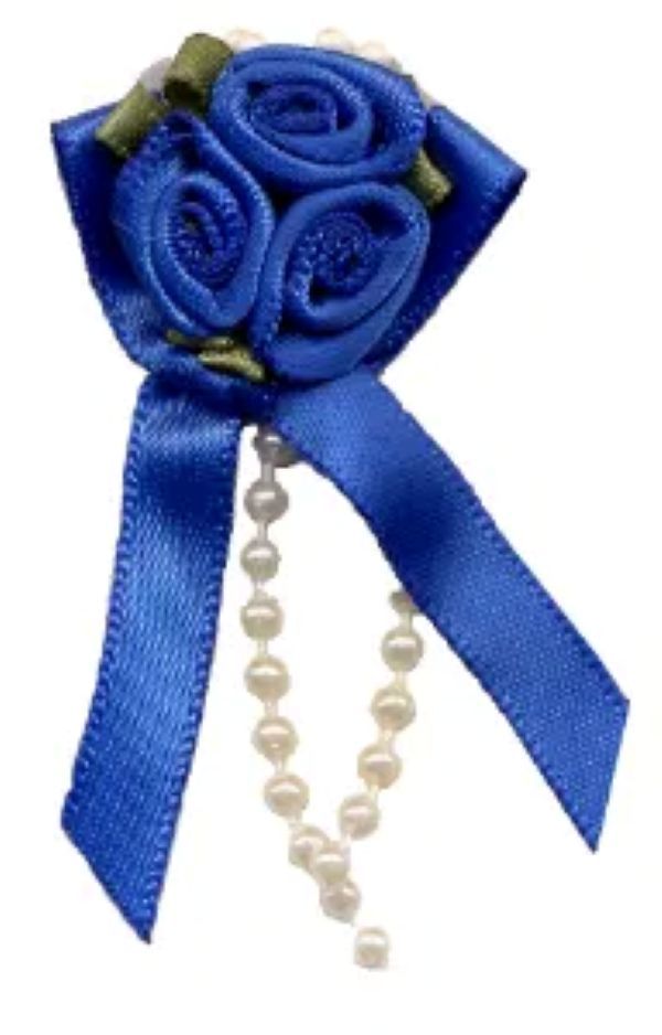 Triple Rose Cluster and Beads Ribbon Bows Wedding Craft Sewing 5 Pack Dark Navy