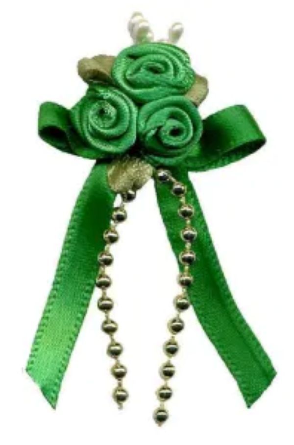 Triple Rose Cluster and Beads Ribbon Bows Wedding Craft Sewing 5 Pack Emerald Green