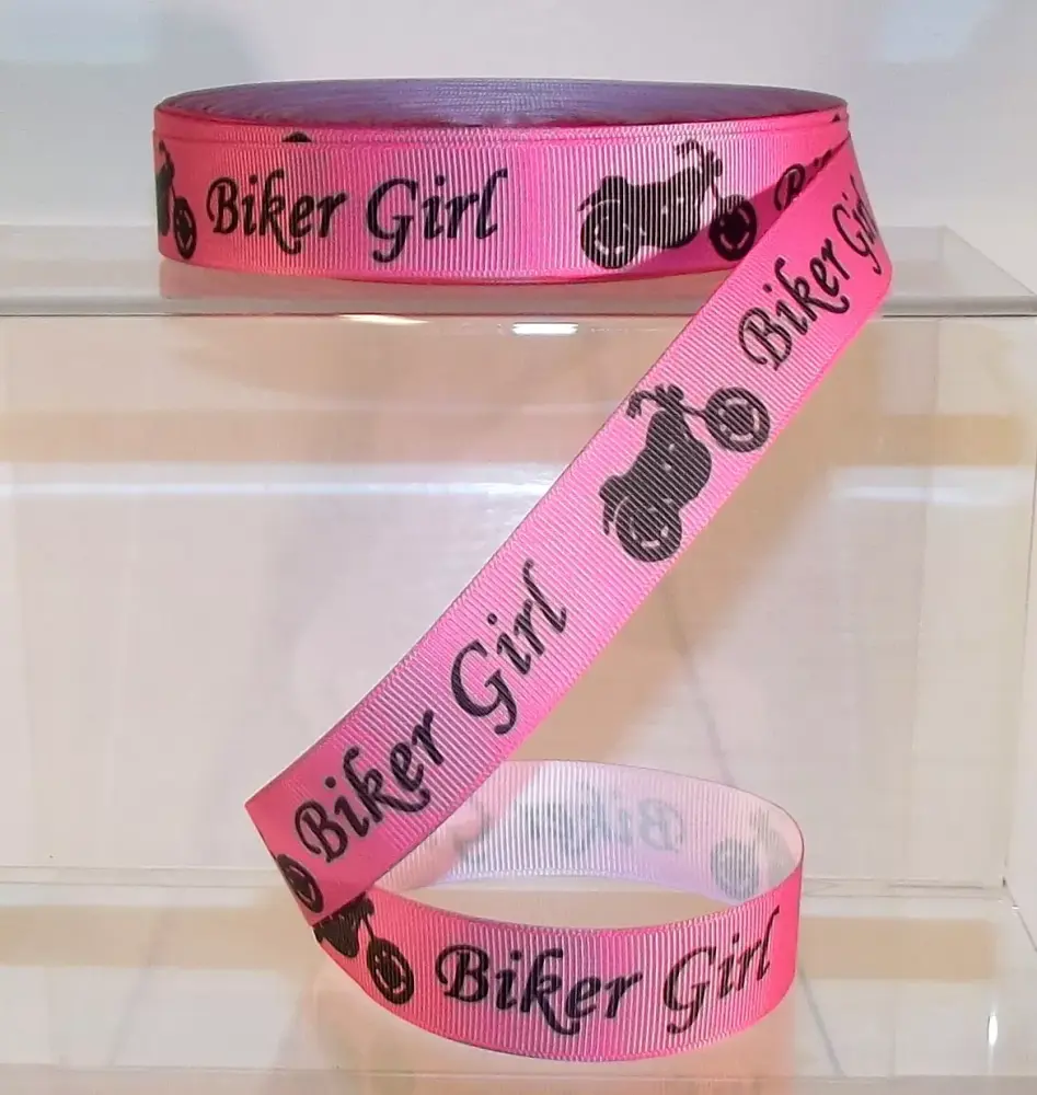 Biker Girl Grosgrain Ribbon 22mm Wide Sold per metre White