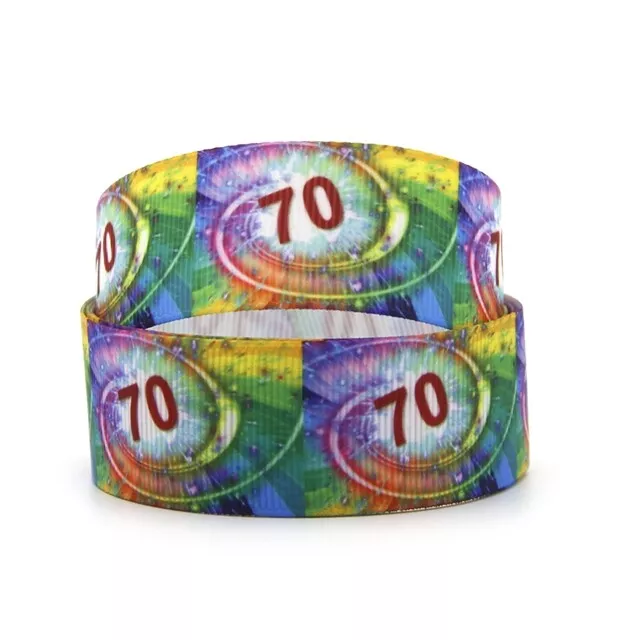 70th Birthday Anniversary Grosgrain Ribbon 16/22mm Wide Sold per Metre