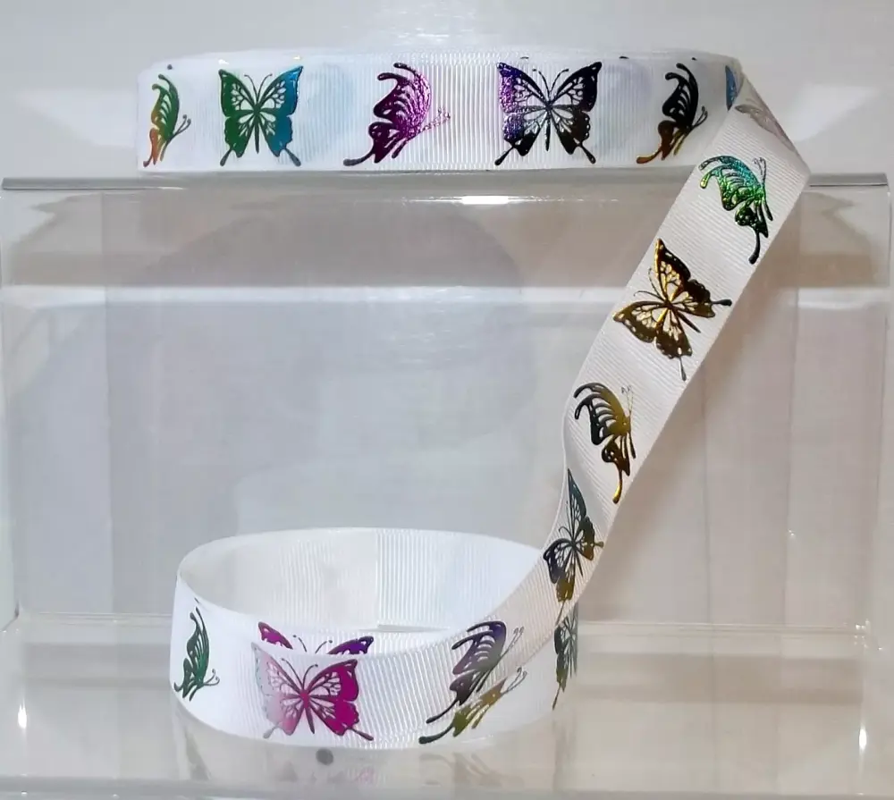Butterflies Metallic Grosgrain Ribbon 25mm Wide Sold per metre