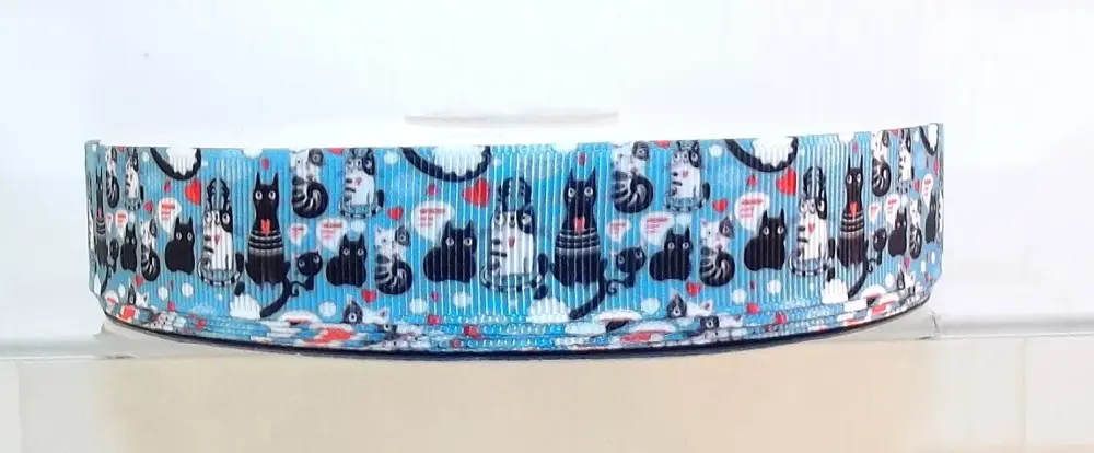 Cats Blue Black Grosgrain Ribbon 16/22mm Wide Sold per Metre