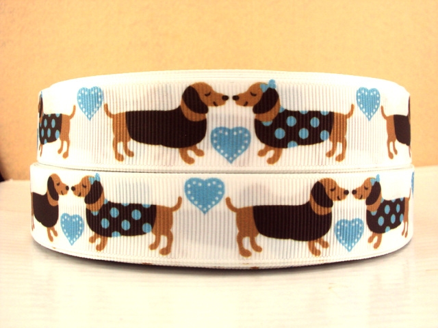 Dachsund Dog Grosgrain Ribbon 22mm Wide Sold per metre
