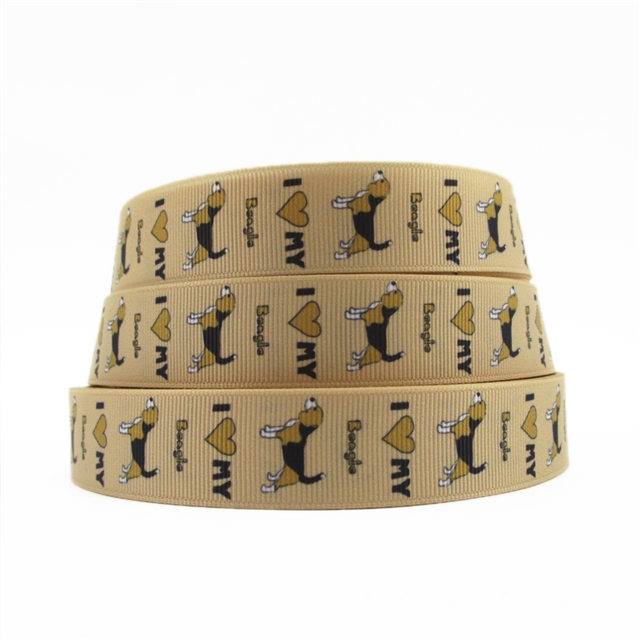 Dog Grosgrain Ribbon I Love my Beagle 22mm Wide Sold per metre