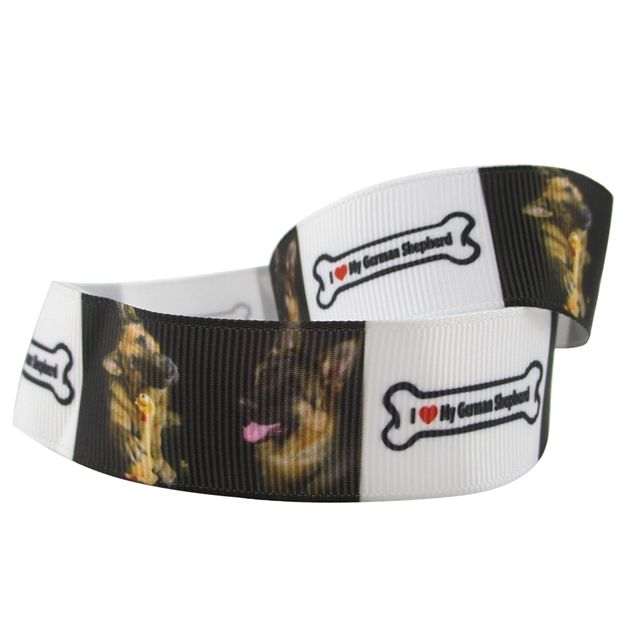 Dog Grosgrain Ribbon I Love my German Shepherd 25mm Wide Sold per metre