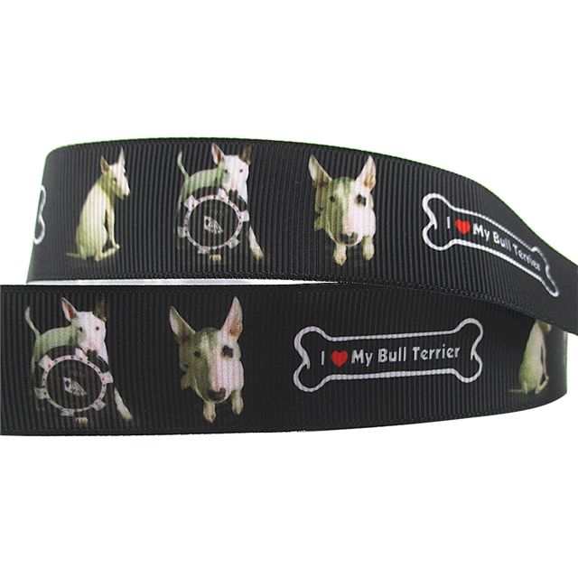 Dog Grosgrain Ribbon I Love my Bull Terrier 25mm Wide Sold per metre