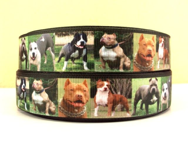 Dog Grosgrain Ribbon Staffy Bull Terrier 25mm Wide Sold per metre