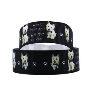Dog Grosgrain Ribbon West Highland Terrier 25mm Wide Sold per metre