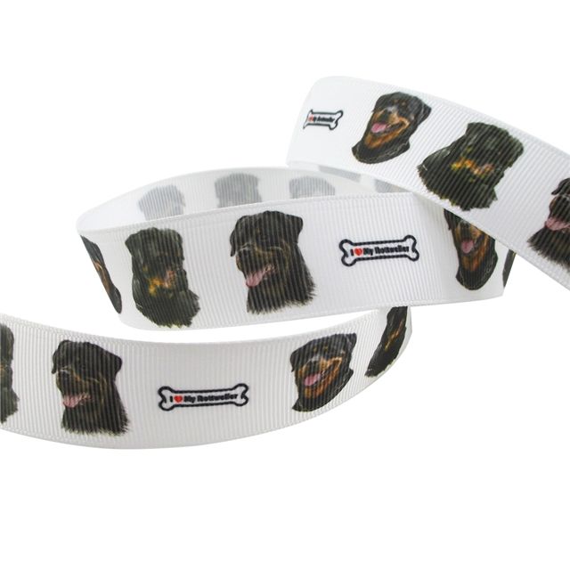Dog Grosgrain Ribbon I Love my Rottweiler 25mm Wide Sold per metre