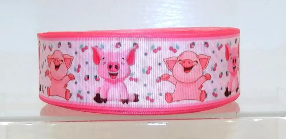 Farm Animals Pigs Pink Grosgrain Ribbon 16/22/38mm Wide Sold per Metre