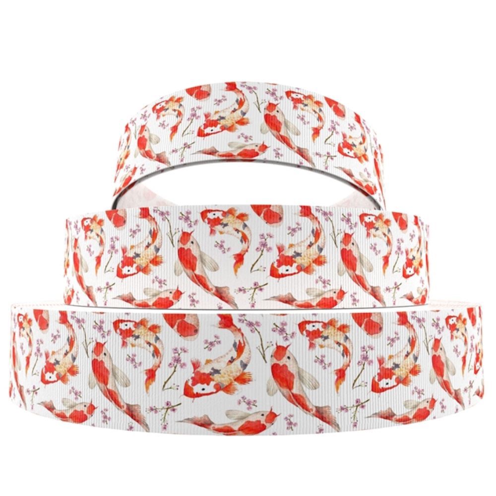 Fish Koi Carp Grosgrain Ribbon 22mm Wide Sold per metre