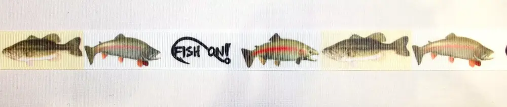 Fishing Fish On Grosgrain Ribbon 22mm Wide Sold per metre