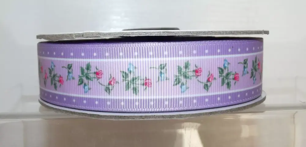 Floral Lilac Flowers Grosgrain Ribbon 25mm Wide Sold per metre