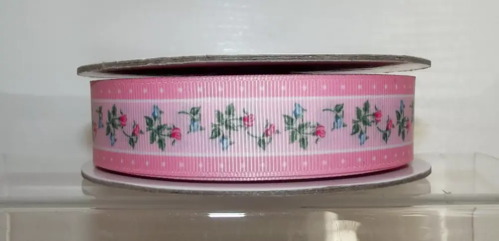 Floral Pink Flowers Grosgrain Ribbon 25mm Wide Sold per metre
