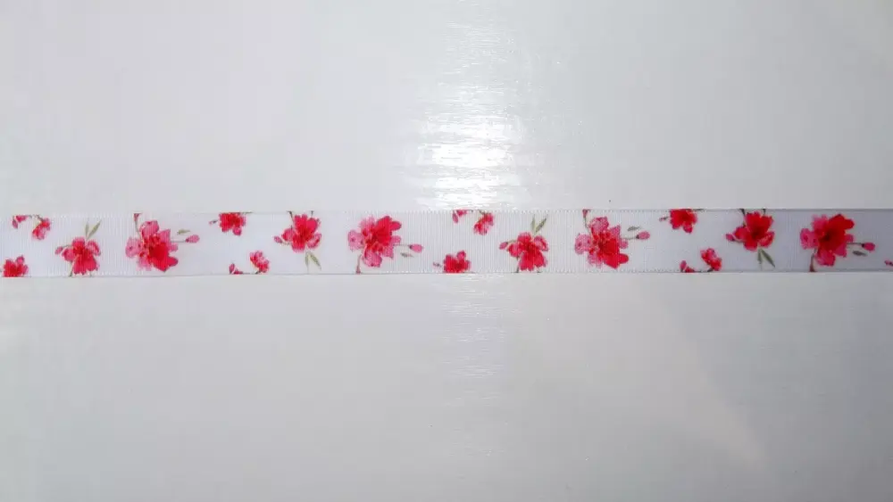 Floral Flowers Satin Ribbon 15mm Wide Pink Sold per Metre