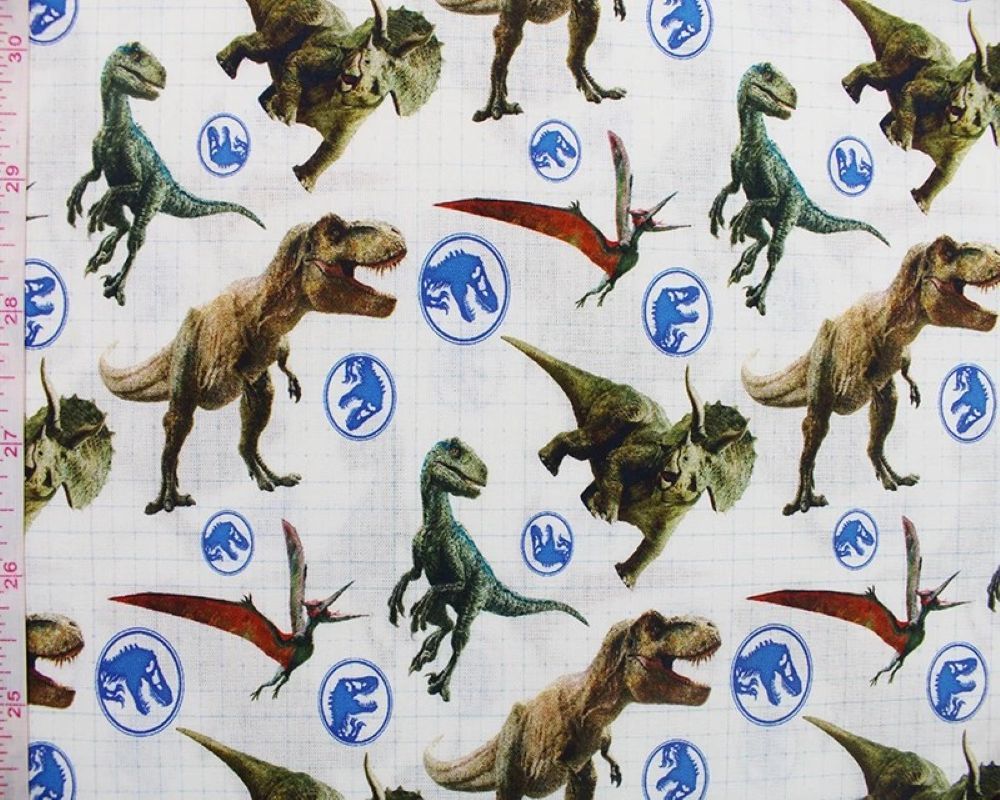 Dinosaurs Jurassic World Stamps 140cm Wide by Little Johnny Sold as FQ, 1/2m, 1m