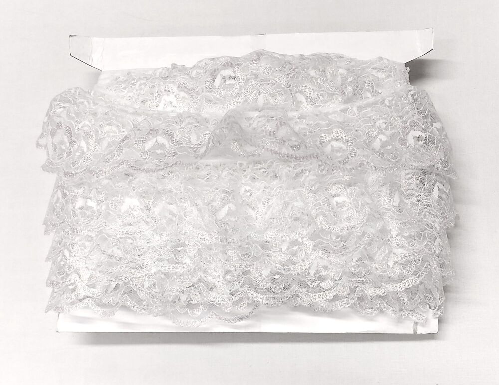Iridescent Gathered Lace Shiny 70mm Wide White