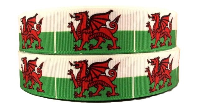 Wales Welsh Flag Grosgrain Ribbon 25mm Wide Sold per metre