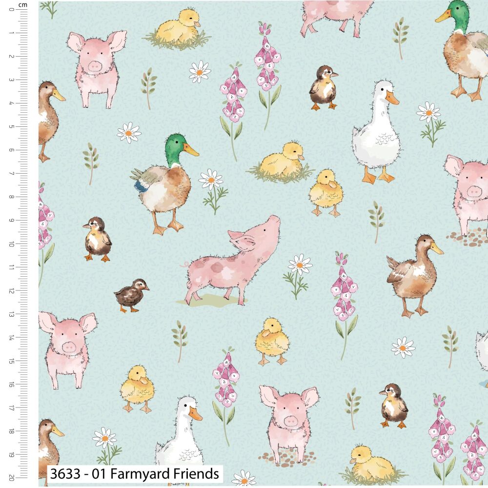 Farmyard Animals Fabric 112cm wide approx. Sold as FQ, 1/2m or 1m 3633-01 Friends