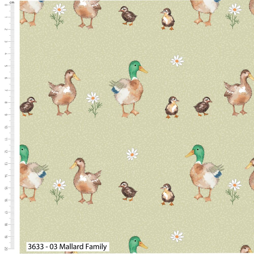 Farmyard Animals Fabric 112cm wide approx. Sold as FQ, 1/2m or 1m 3633-03 Mallard Family