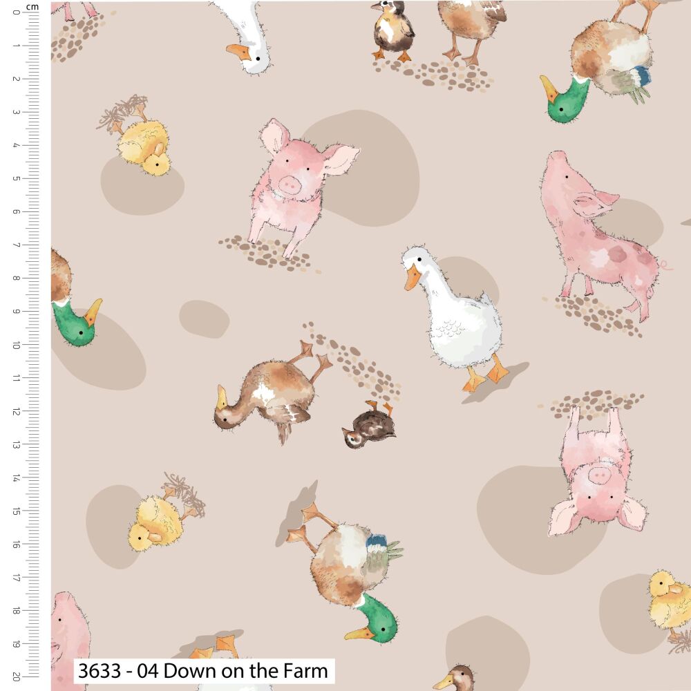 Farmyard Animals Fabric 112cm wide approx. Sold as FQ, 1/2m or 1m 3633-04 Down on the Farm
