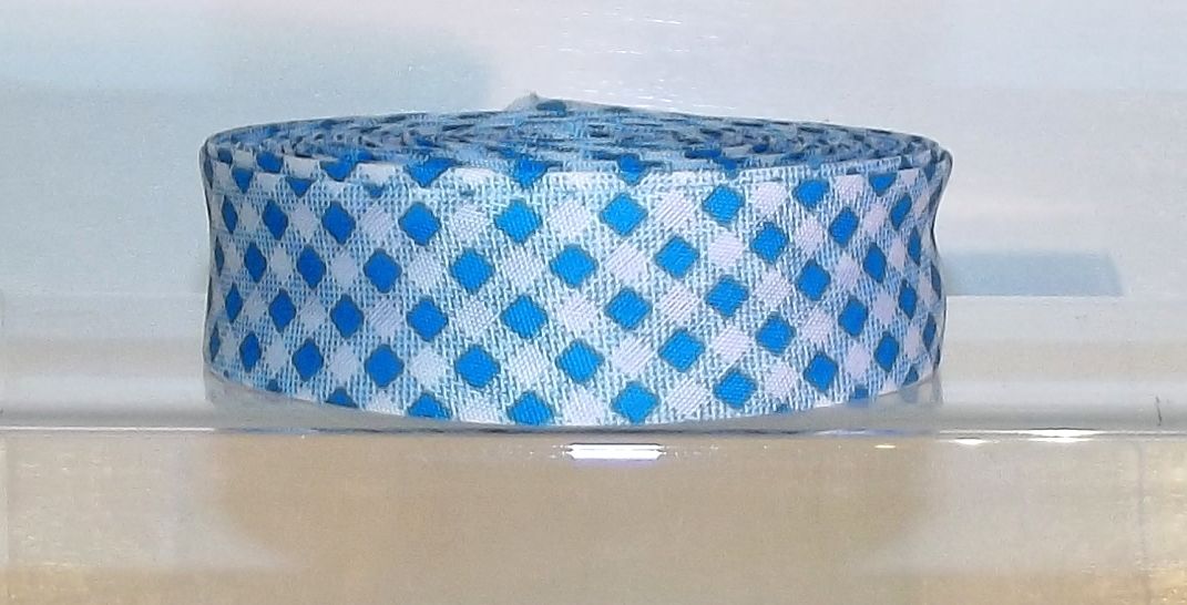 Gingham Bias Binding 25mm Wide Poly/Cotton Sold per Metre Lake Blue