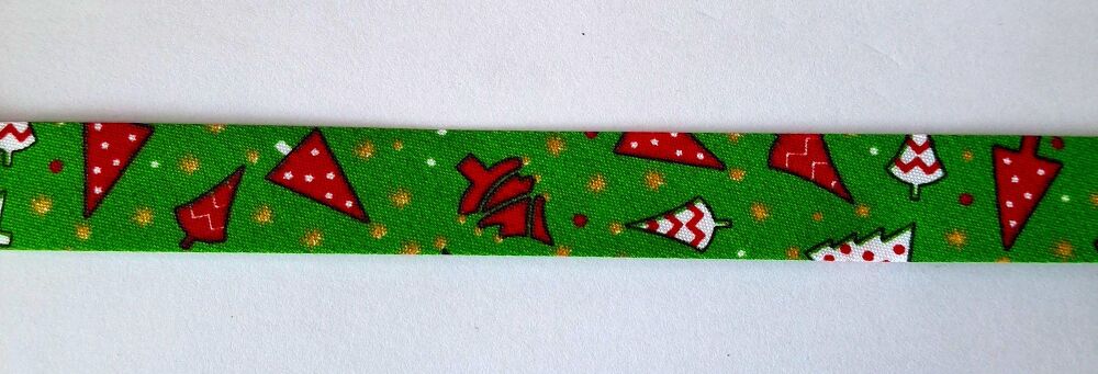 Christmas Bias Binding 18mm Wide 100% Cotton Christmas Trees on Green Background