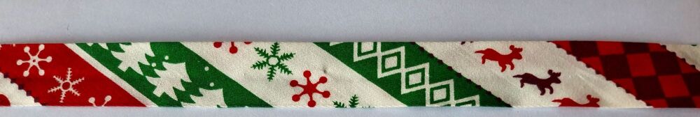 Christmas Bias Binding 20mm Wide 100% Cotton Christmas Tree Reindeer Snowflakes
