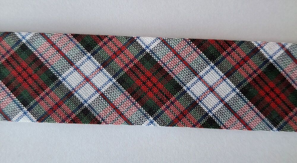 Christmas Bias Binding 30mm Wide 100% Cotton Red Green and White Tartan
