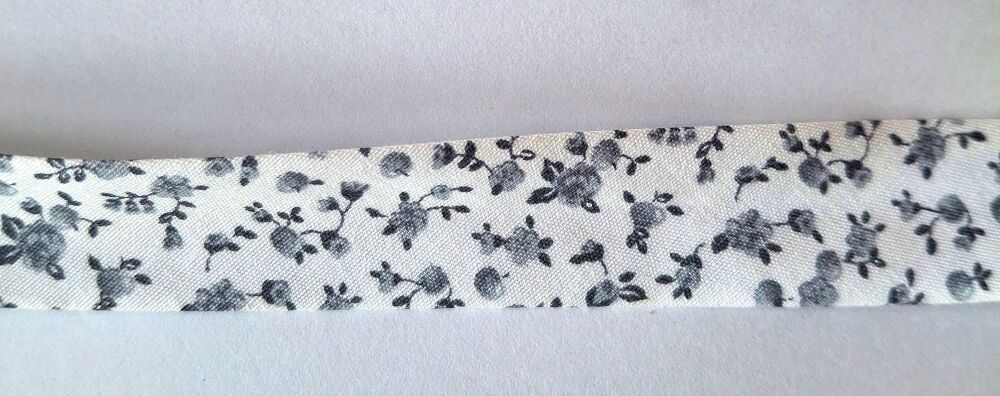 Bias Binding 18mm Wide 100% Cotton Sold per Metre Grey Floral