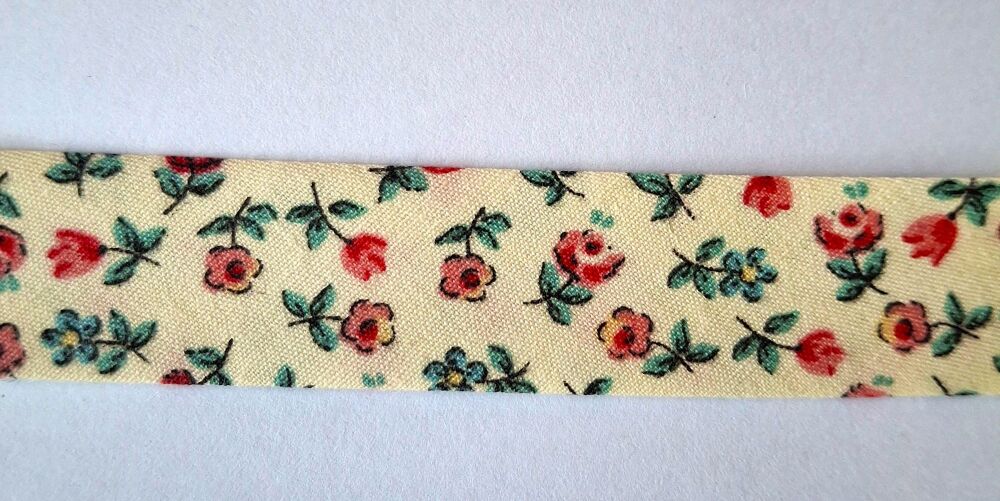 Bias Binding 18mm Wide 100% Cotton Sold per Metre Pink and Blue Floral