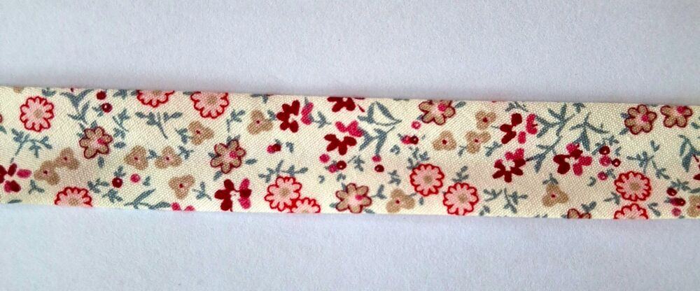 Bias Binding 18mm Wide 100% Cotton Sold per Metre Red and Silver