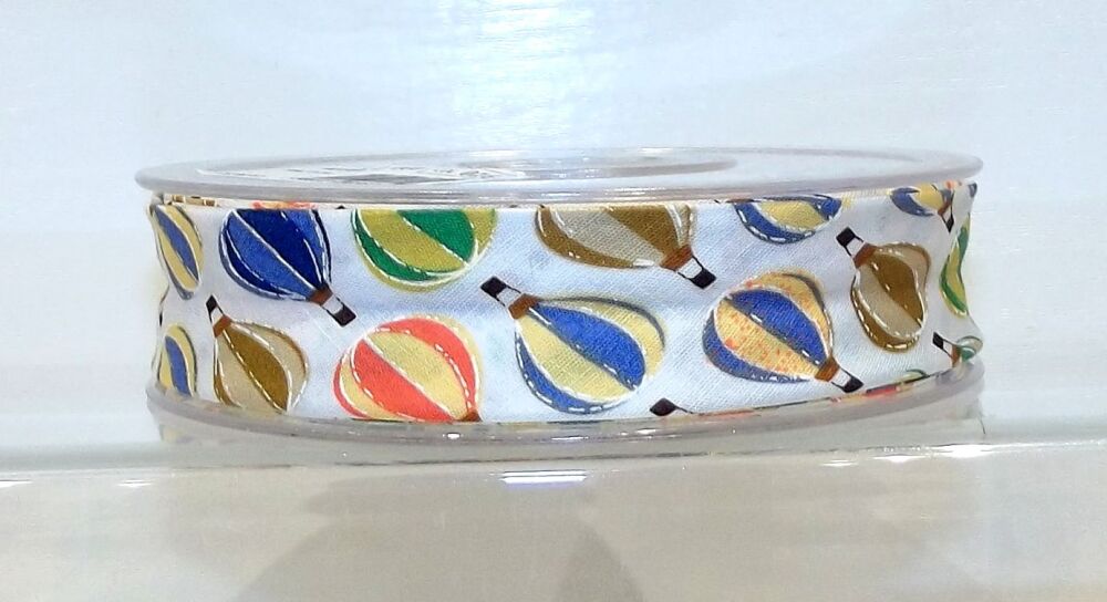 Bias Binding 25mm Wide 100% Cotton Sold per Metre Hot Air Balloons Blues & Greens #016