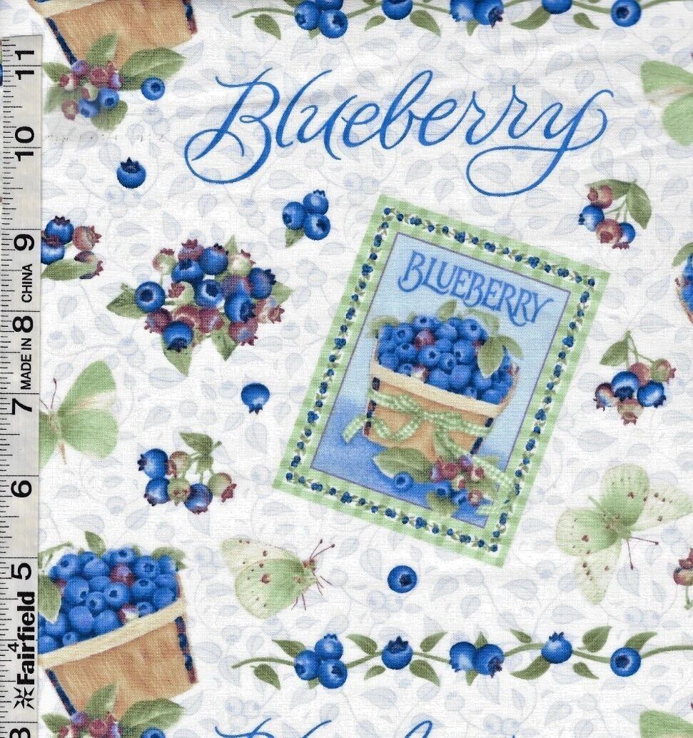 Berrylicious Fabric Henry Glass 112cm Wide FQ, 1/2m, 1m Blue/White