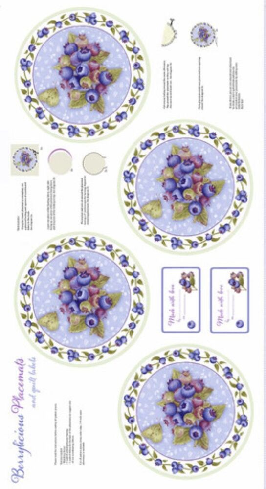 Berrylicious Place Mat Panel Henry Glass 112cm Wide Blue/White