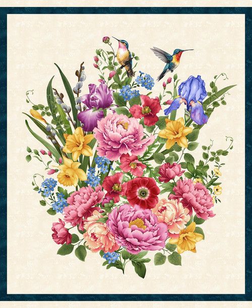 Flowers Quilting Panel Garden Symphony Henry Glass 110cm x 90cm Wide Multicoloured