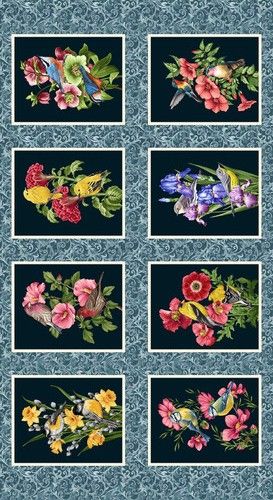 Flowers Quilting Block Panel Garden Symphony Henry Glass 600cm x 90cm Wide