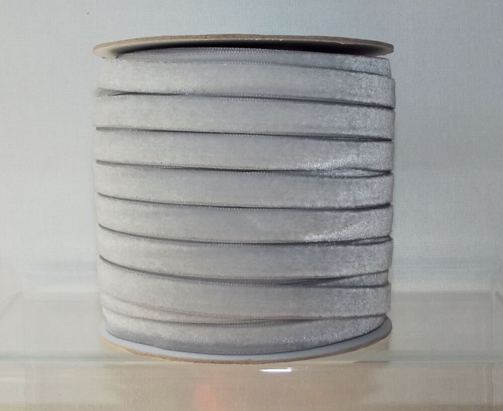 Velvet Ribbon 10mm Wide Sold per Metre - Silver Grey