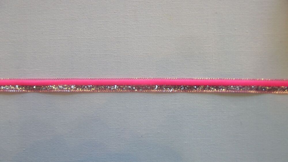 Velvet and Glitter Ribbon 10mm Wide Sold per Metre - Baby Pink