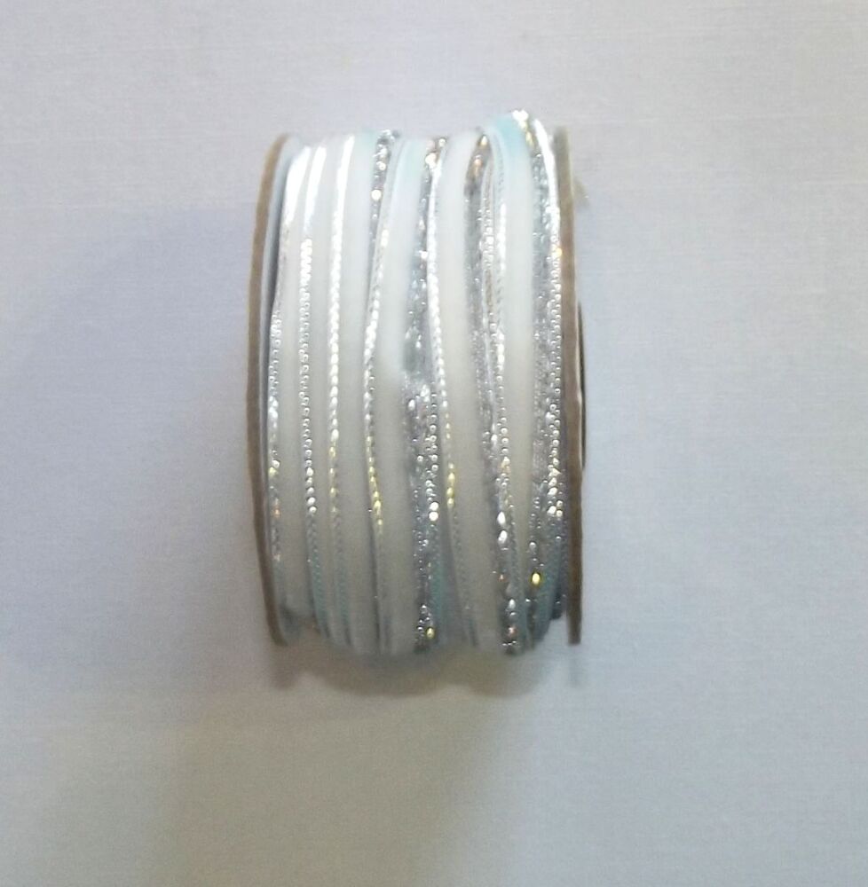 Velvet and Glitter Ribbon 10mm Wide Sold per Metre - White